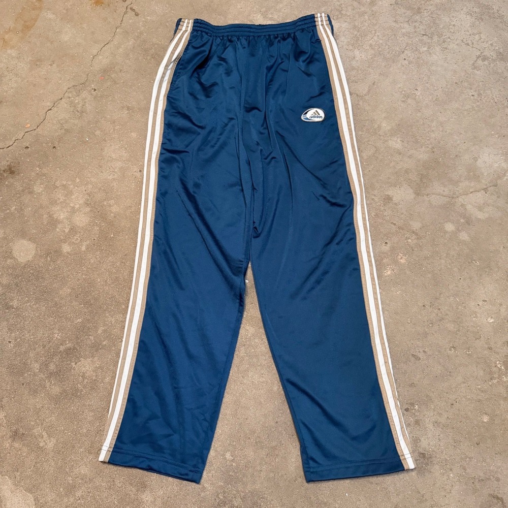 Adidas Track Pants Men Large Blue Vintage Snap Side Breakaway 3 Stripe Pants